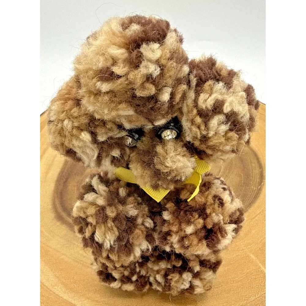 Vintage Poodle Dog Crochet Handmade Brown/Tan Yarn Retro Decor 6.5”
